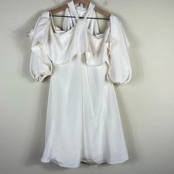 Kobi Halperin Janella Silk Cold Shoulder Ruffle Halter Cocktail Dress Size 6 - Picture 4 of 9